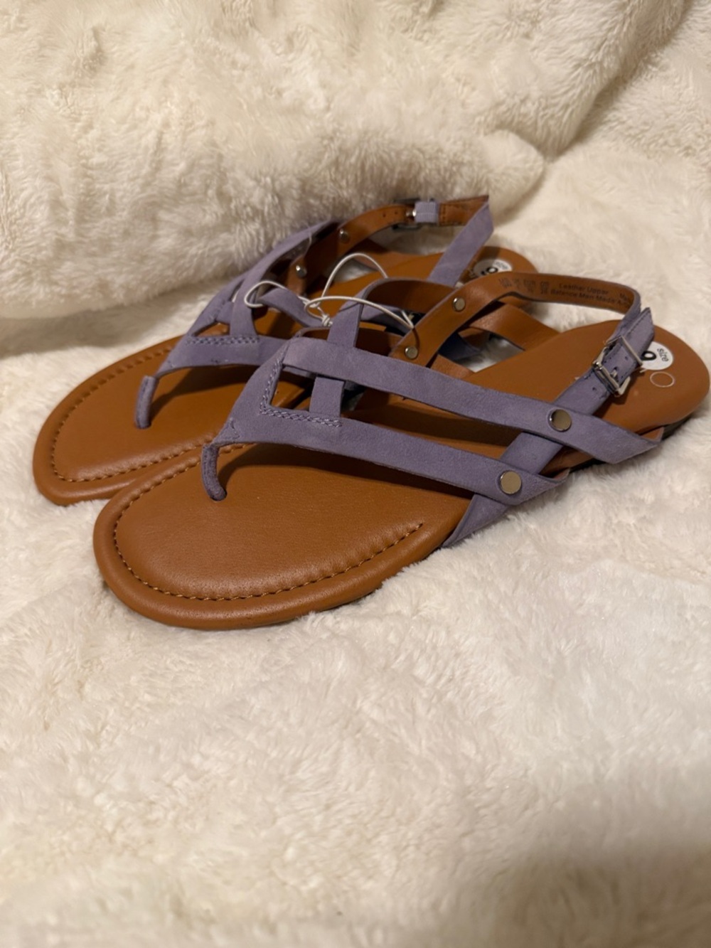 SARTO By Franco Sarto Lavender Strappy Toe‑Post Sandals with Tan Footbed